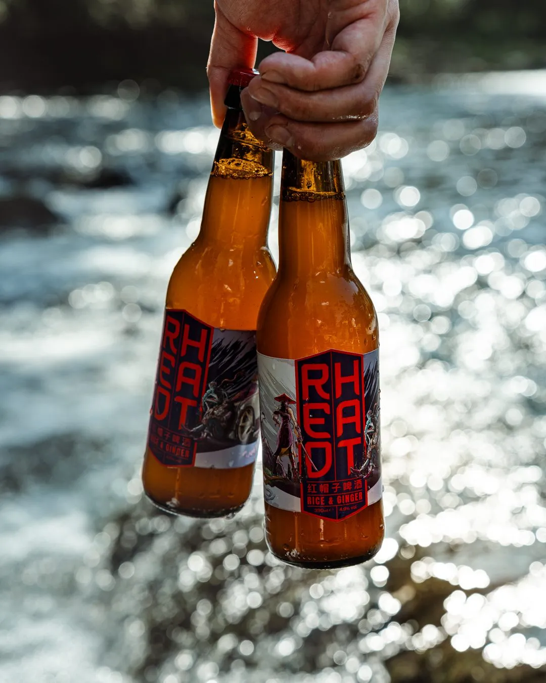 A craft beer photographed outdoors, with the people who drink it. Shot for Red Hat Beer.