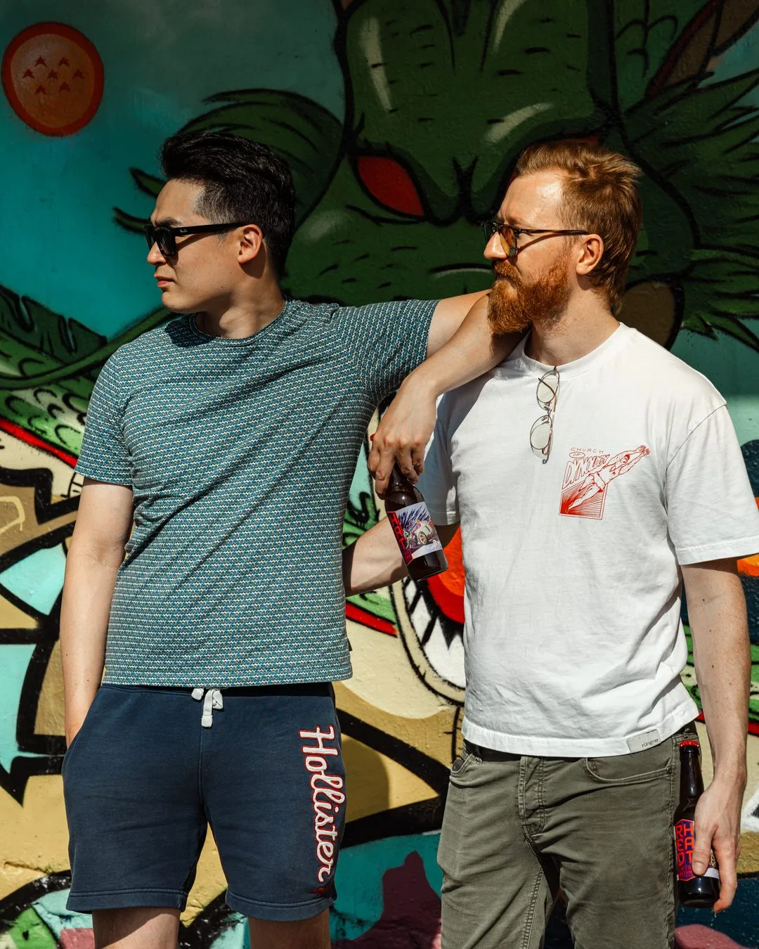 A craft beer photographed outdoors, with the people who drink it. Shot for Red Hat Beer.
